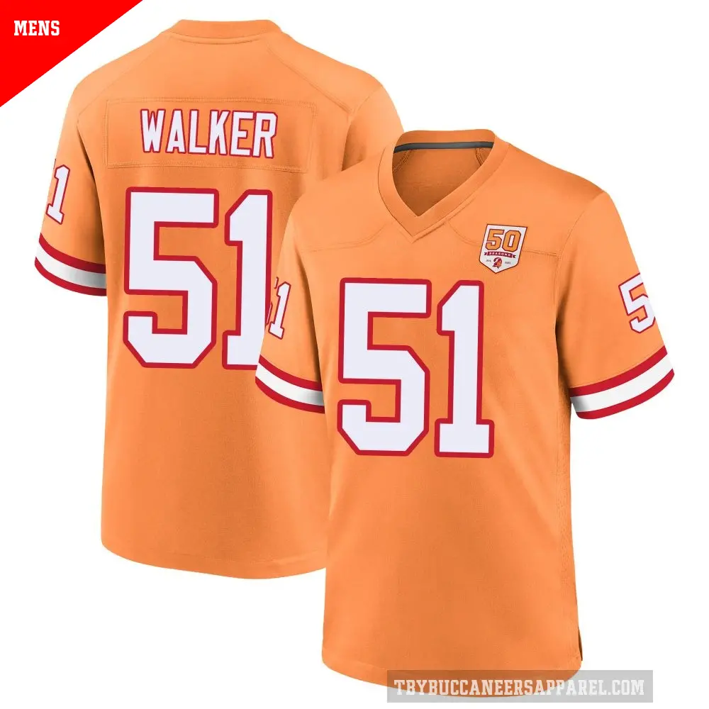 Men's Tampa Bay Buccaneers ＃51 David Walker Cream Game sicle 50th Season Jersey