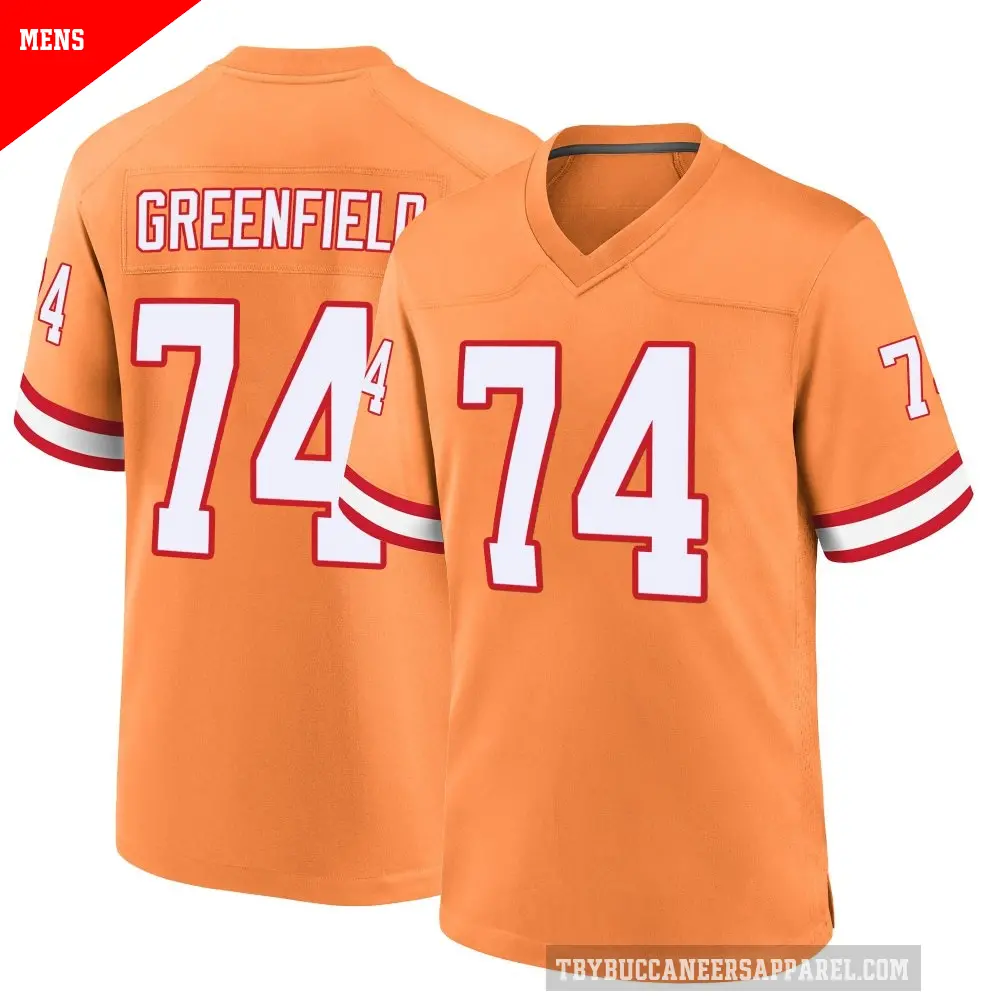Men's Tampa Bay Buccaneers ＃74 Garret Greenfield Orange Game Throwback Jersey