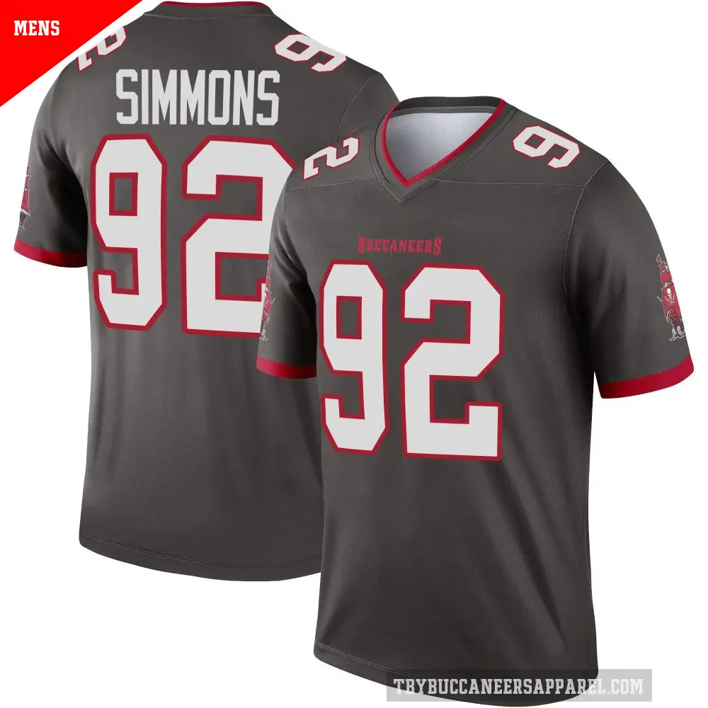 Men's Tampa Bay Buccaneers ＃92 Elijah Simmons Legend Pewter Alternate Jersey