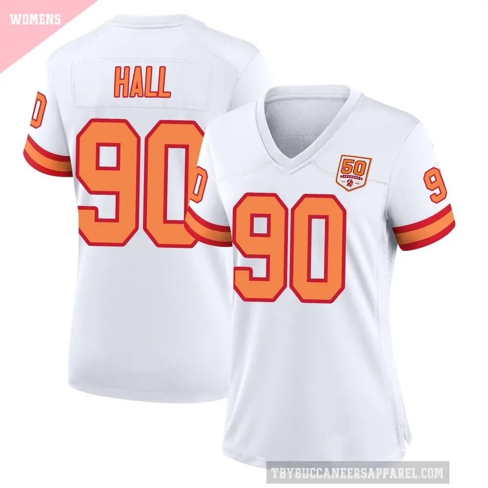 Women's Tampa Bay Buccaneers ＃90 Logan Hall White Game '76 50th Season Jersey