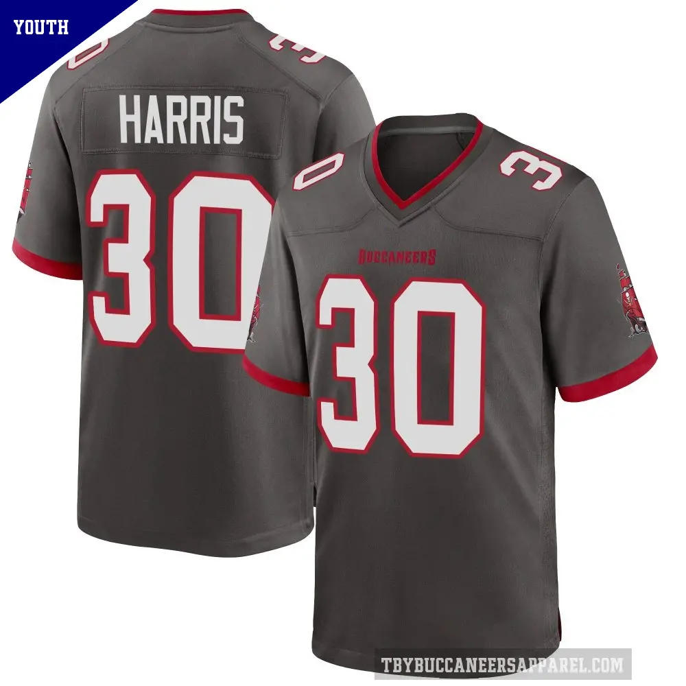 Youth Tampa Bay Buccaneers ＃30 Jacob Harris Game Pewter Alternate Jersey