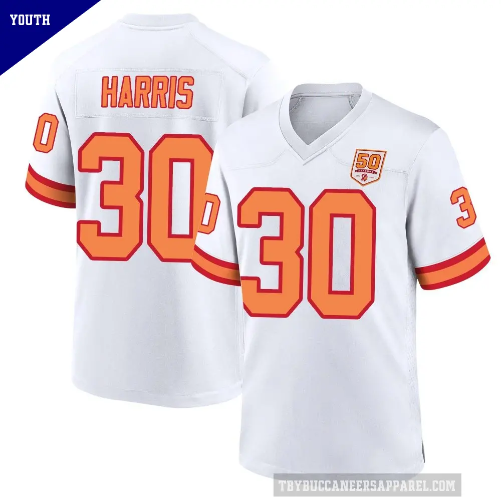 Youth Tampa Bay Buccaneers ＃30 Jacob Harris White Game '76 50th Season Jersey